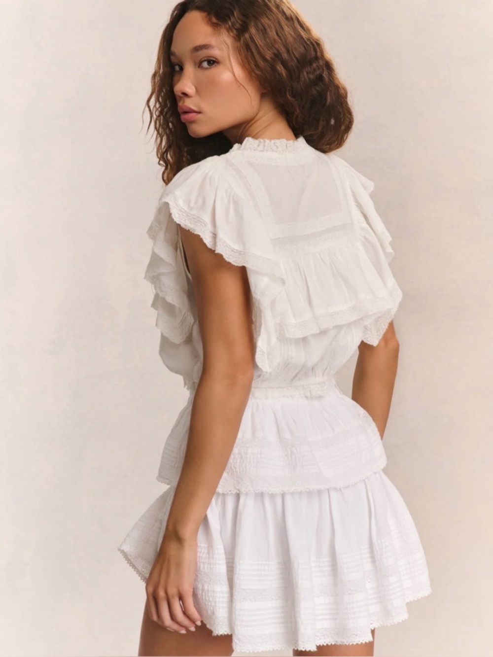 NWT [LoveShackFancy] Nora Heritage White Flutter Crop Top Women's Multiple Sizes - Picture 7 of 14